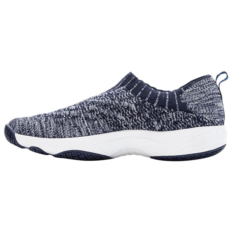 Navy / White Women's Propet Wash N Wear Slip-On Knit Walking Shoes | 2QUHnOoA