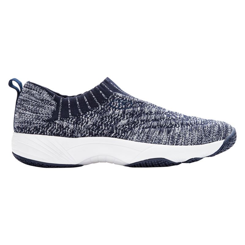 Navy / White Women's Propet Wash N Wear Slip-On Knit Walking Shoes | 2QUHnOoA