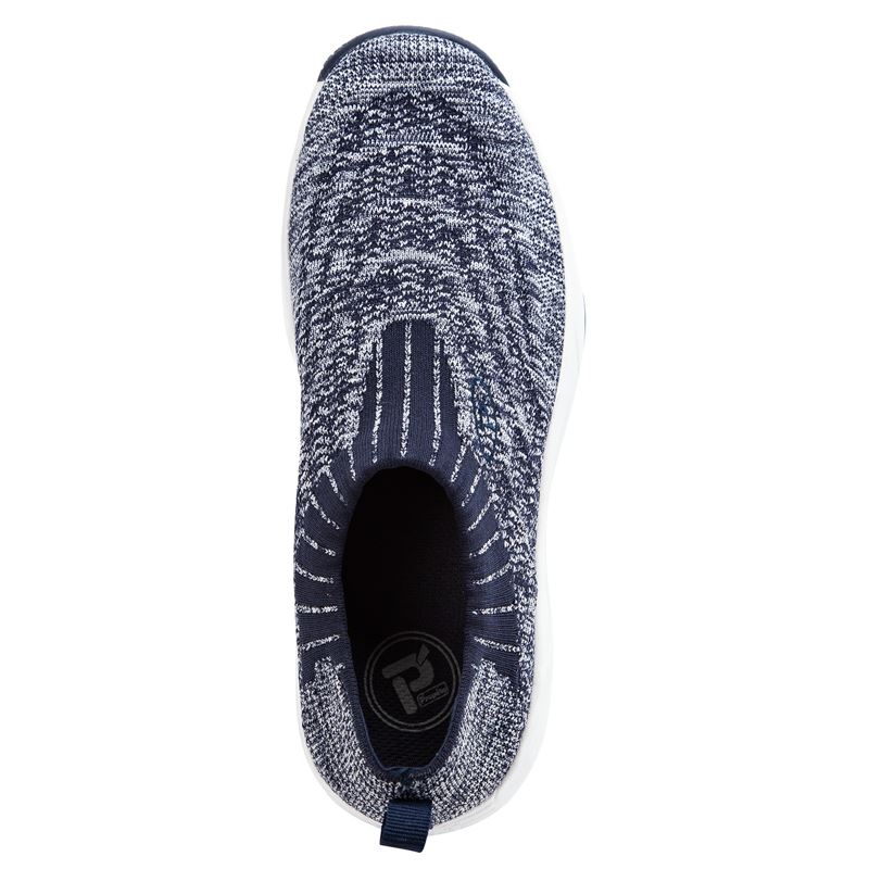 Navy / White Women's Propet Wash N Wear Slip-On Knit Walking Shoes | 2QUHnOoA