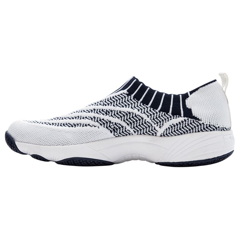 White / Navy Women's Propet Wash N Wear Slip-On Knit Walking Shoes | psCCNKjo