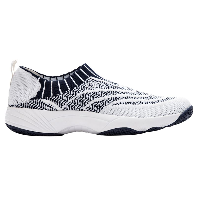 White / Navy Women's Propet Wash N Wear Slip-On Knit Walking Shoes | psCCNKjo