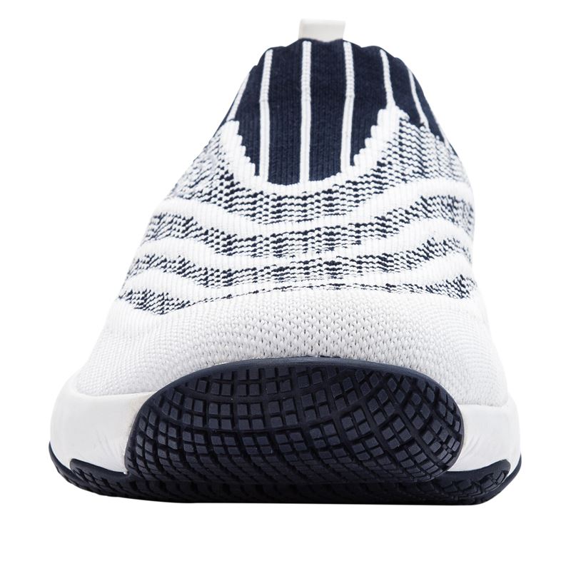 White / Navy Women's Propet Wash N Wear Slip-On Knit Walking Shoes | psCCNKjo