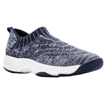 Navy / White Women's Propet Wash N Wear Slip-On Knit Walking Shoes | 2QUHnOoA