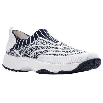 White / Navy Women's Propet Wash N Wear Slip-On Knit Walking Shoes | psCCNKjo